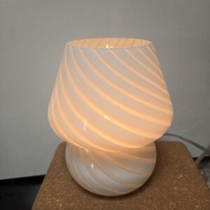White Swirl Blown Glass Mini Table Lamp